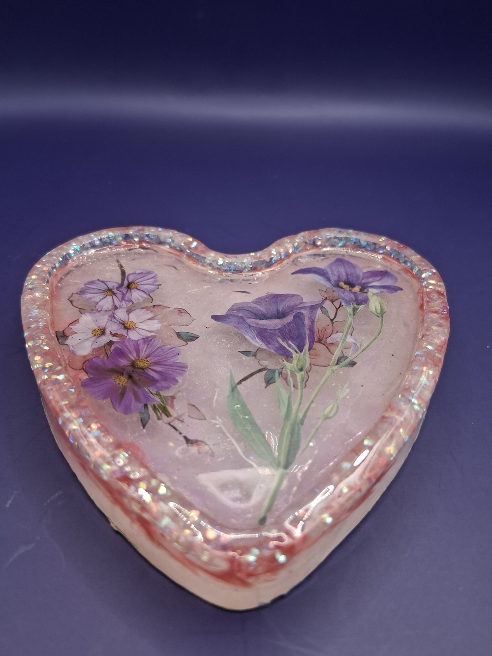 Heart Shaped Floral Trinket Dish - Pink & Purple